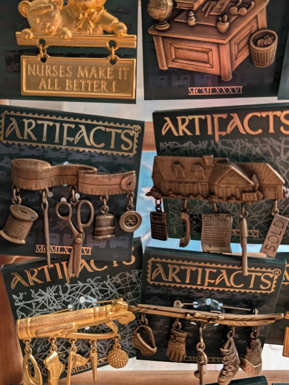 Lot of 22 vintage JJ Jonette Artifacts pins - New on cards